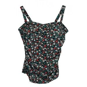 Lands' End No Wire Tankini Top Size 20W Black Floral Ruched  Adjustable Lined